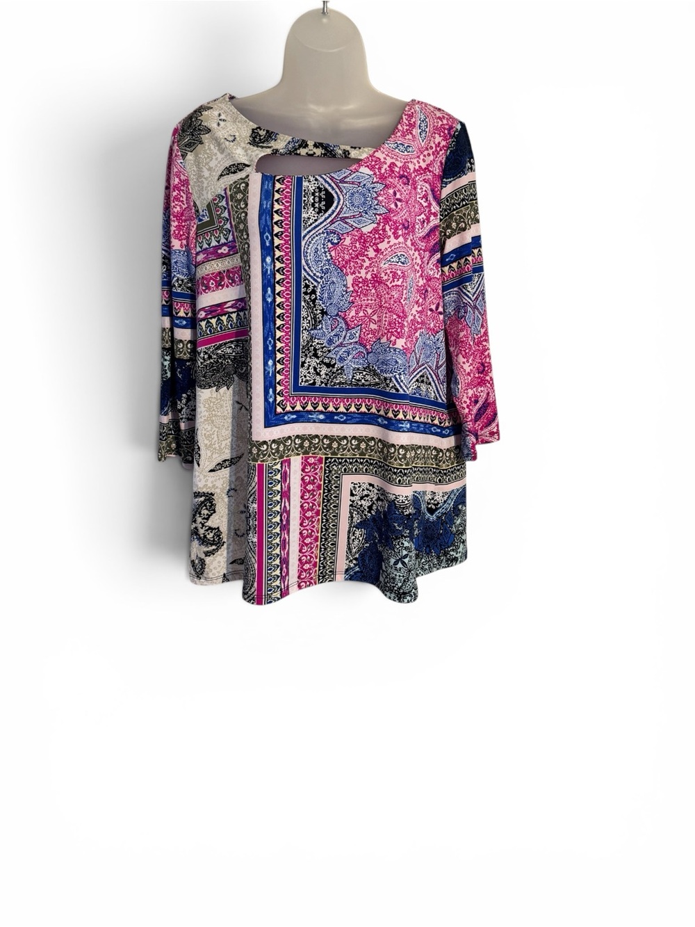 JM Collection Pink Blue Top w/Neckline Detail MEDIUM #I - Picture 1 of 7